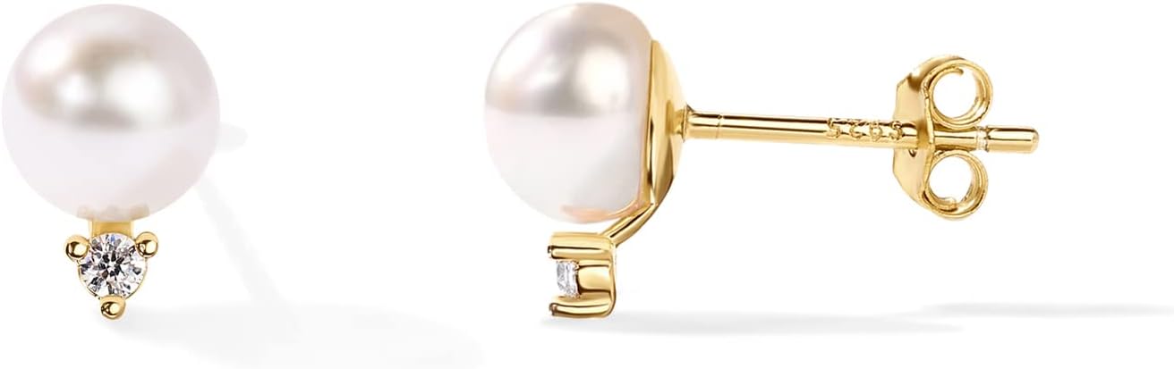 PAVOI 18K Gold Plated 925 Sterling Silver Post Cubic Zirconia | AAA+ Quality Handpicked Freshwater Cultured Stud Button Pearl Earrings