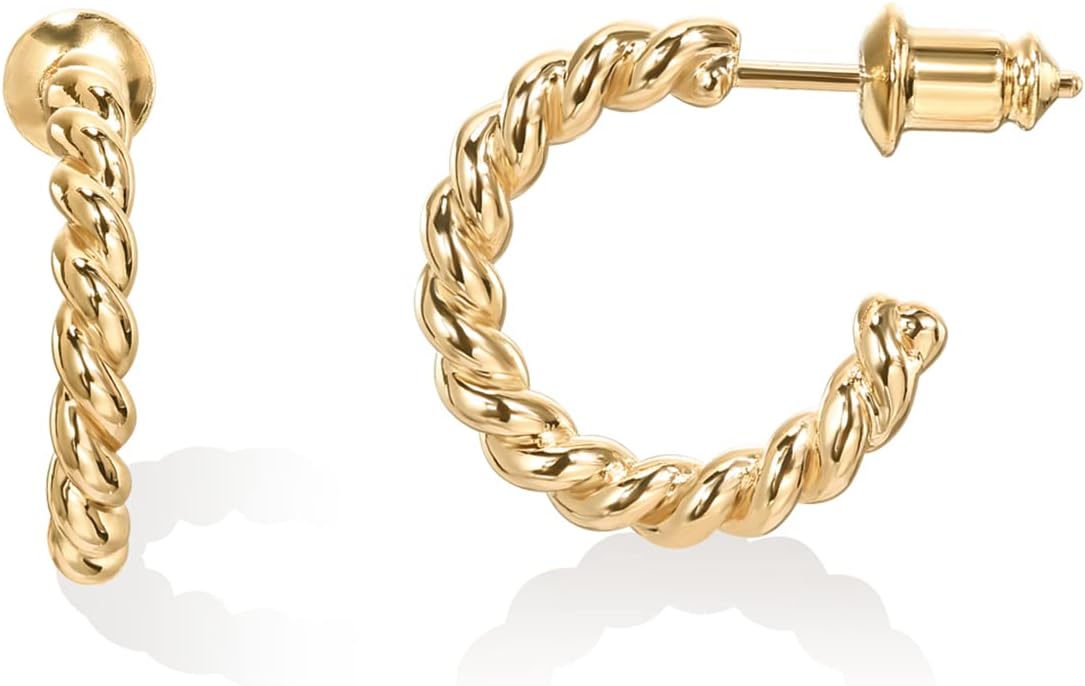 PAVOI 14K Gold Plated 2.5mm Twisted Rope Hoop Earrings for Women | Round Hoops Earrings