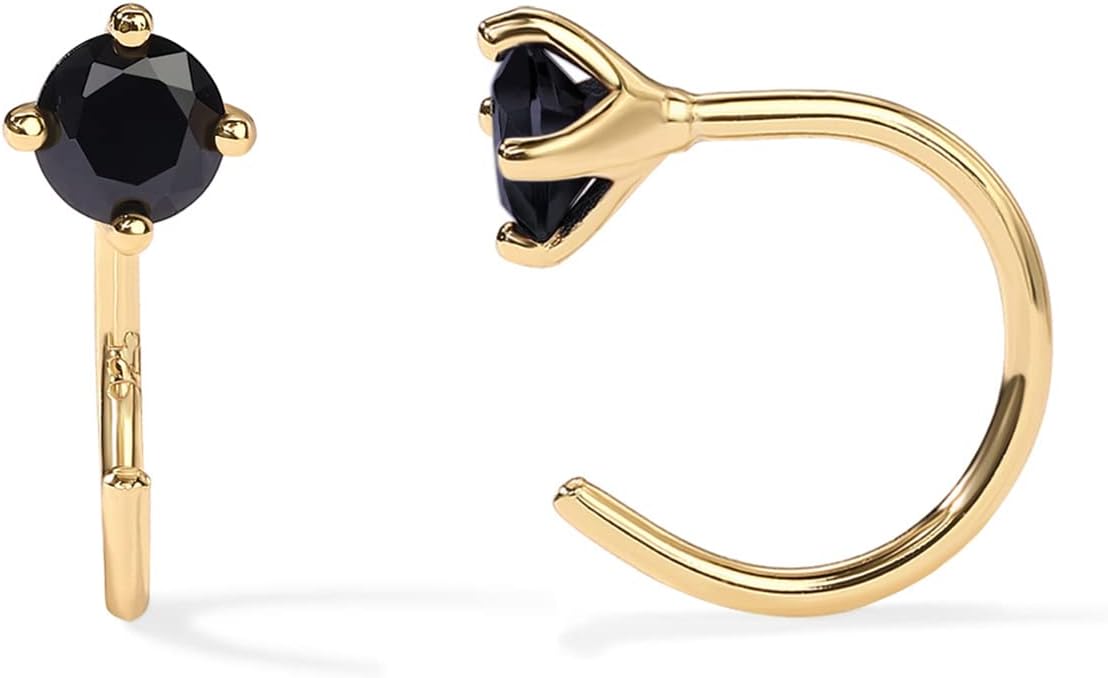 PAVOI 14K Gold 925 Sterling Silver Huggie Half Hoop Earrings for Women | Tiny Boho Colored Cartilage Earring | Blue, Green, Amethyst, Garnet, Black CZ, Turquoise, Opal, Pearl