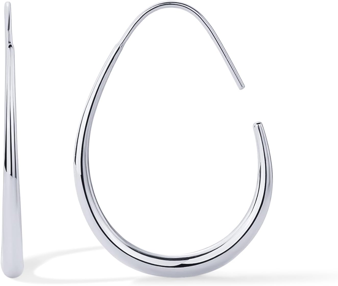 PAVOI 14K Gold Plated 925 Sterling Silver Post Lightweight Teardrop Hoop Earrings for Women | Large Oval Pull-Through Statement Earrings
