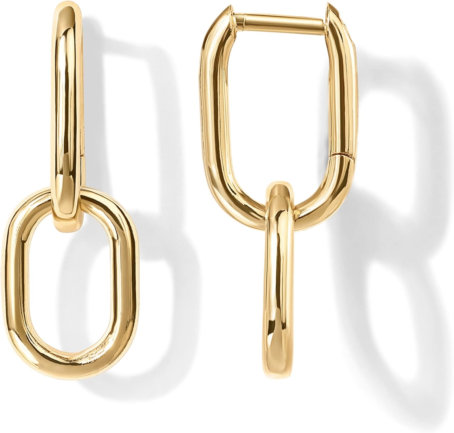 14K Gold Plated Convertible Paperclip Link Huggie Hoop Earrings for Women - Trendy Cubic Zirconia Two-Toned Rope Drop Dangle Earrings