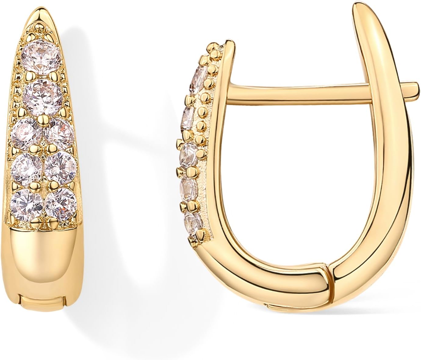 PAVOI 18K Gold Plated 925 Sterling Silver Posts Cubic Zirconia U Shaped Hoop Earrings | Hypoallergenic CZ Huggie Earrings for Women