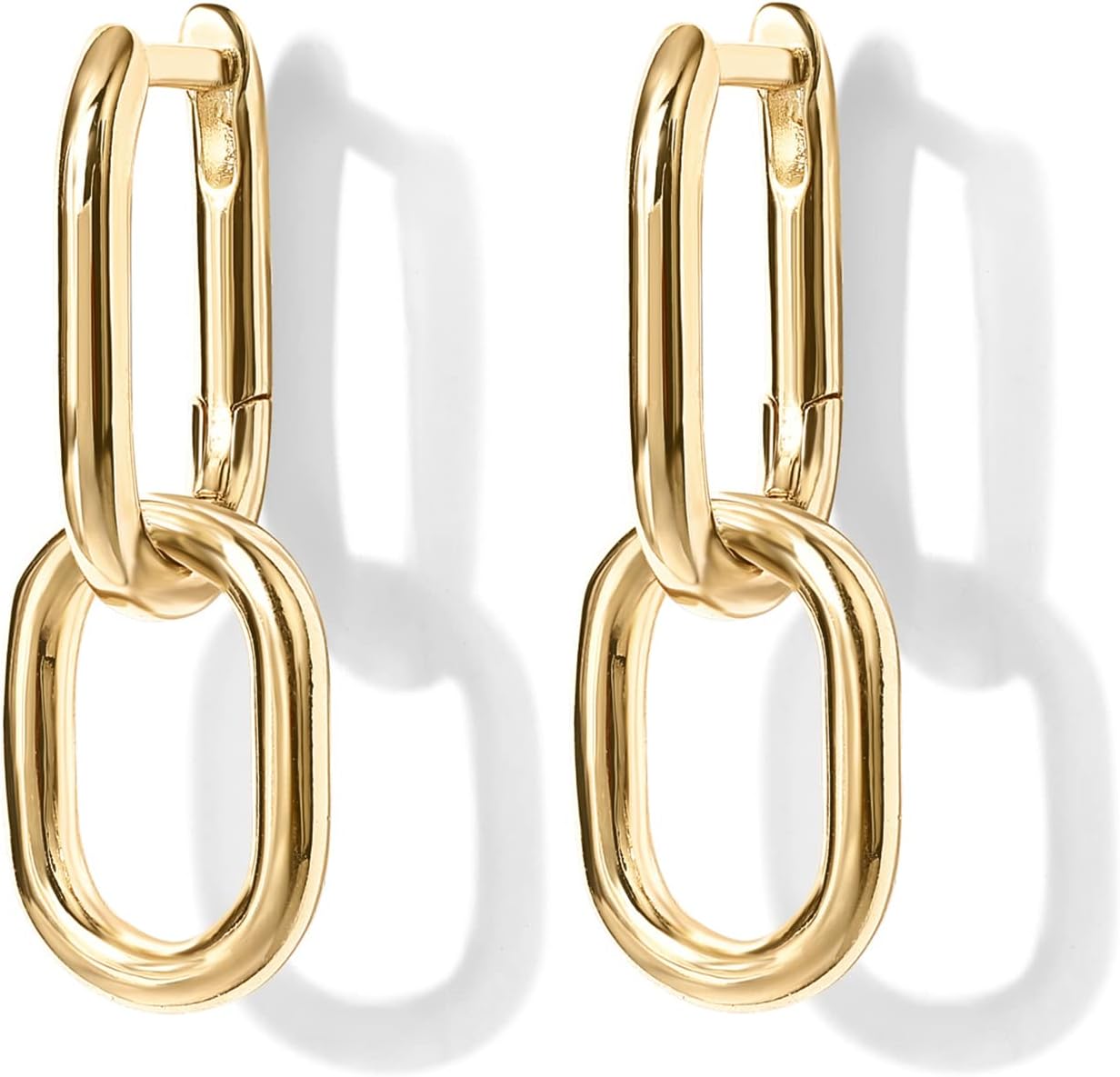 14K Gold Plated Convertible Paperclip Link Huggie Hoop Earrings for Women - Trendy Cubic Zirconia Two-Toned Rope Drop Dangle Earrings