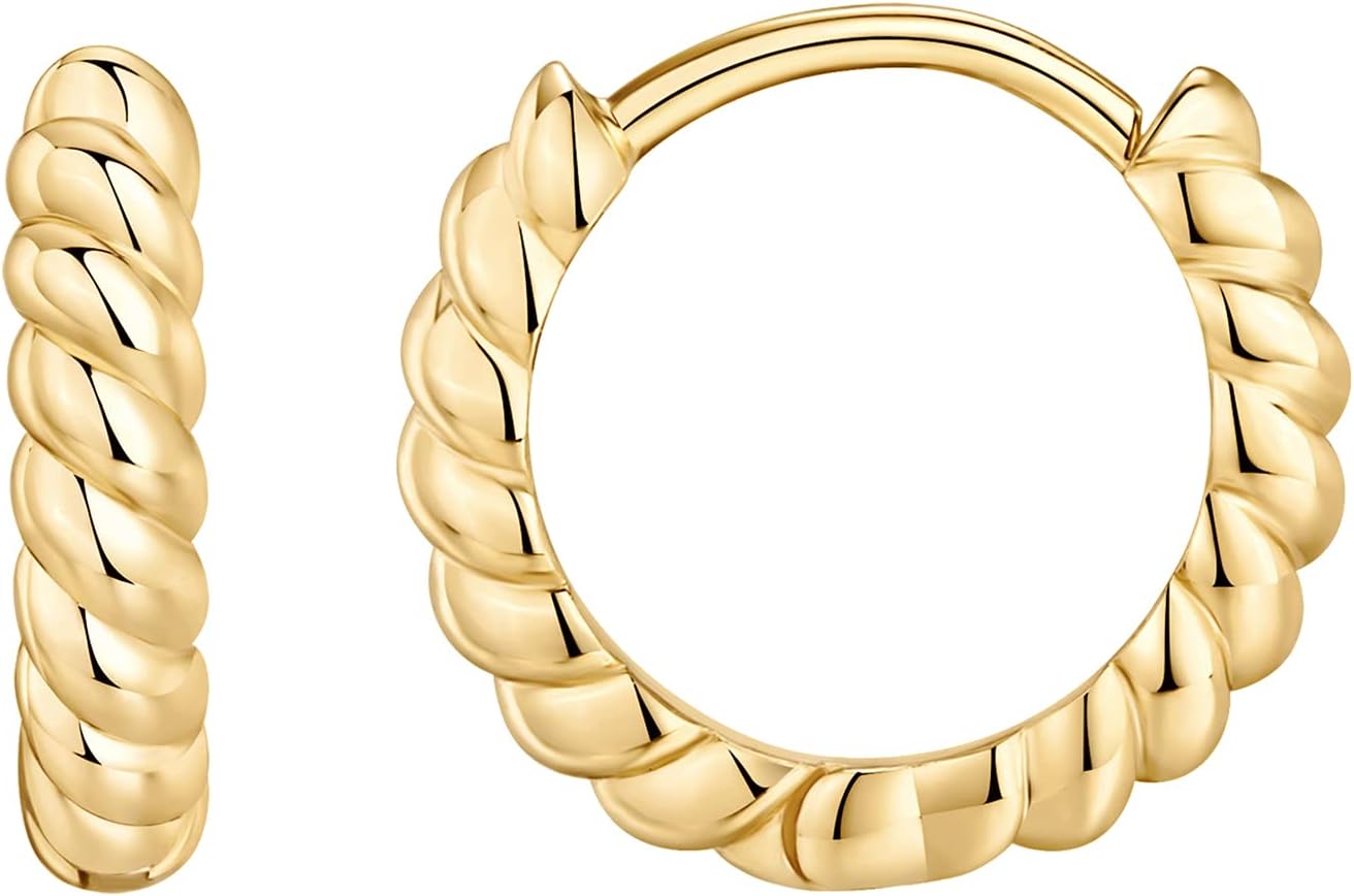 PAVOI 14K Gold Plated 925 Sterling Silver Post Twisted Huggie Earring | Women&