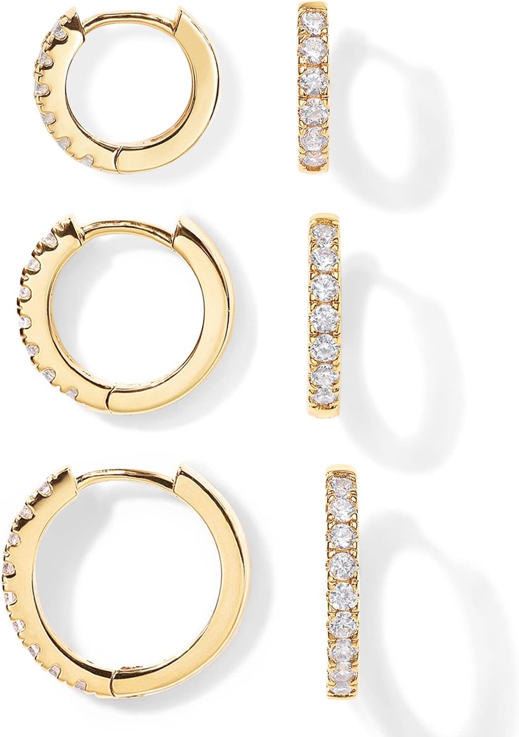 PAVOI 18K Gold Plated 925 Sterling Silver Posts 3 Pairs Hoop Earrings Set for Women | Huggie Earring Pack