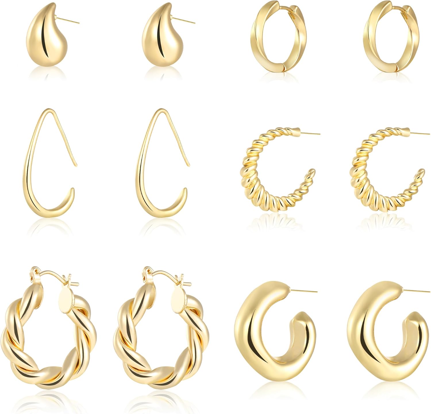 ALLHOLA Gold Hoop Earrings for Women, 6 Pairs 14k Gold Plated Huggie Hoops Earrings Set for Women Hypoallergenic, Lightweight Chunky Gold Twisted Hoop Earrings for Women Trendy Jewelry Gifts.