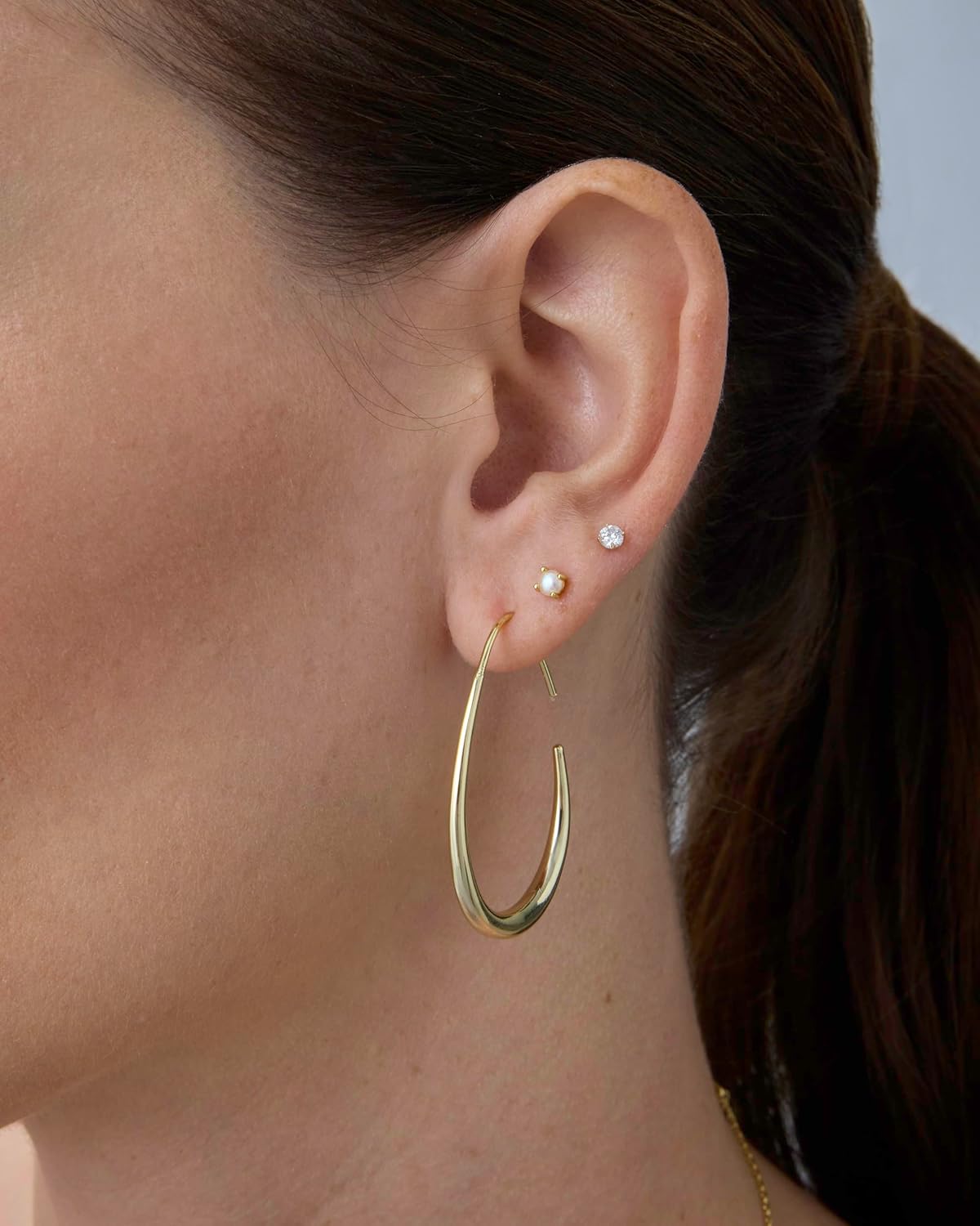 PAVOI 14K Gold Plated 925 Sterling Silver Post Lightweight Teardrop Hoop Earrings for Women | Large Oval Pull-Through Statement Earrings