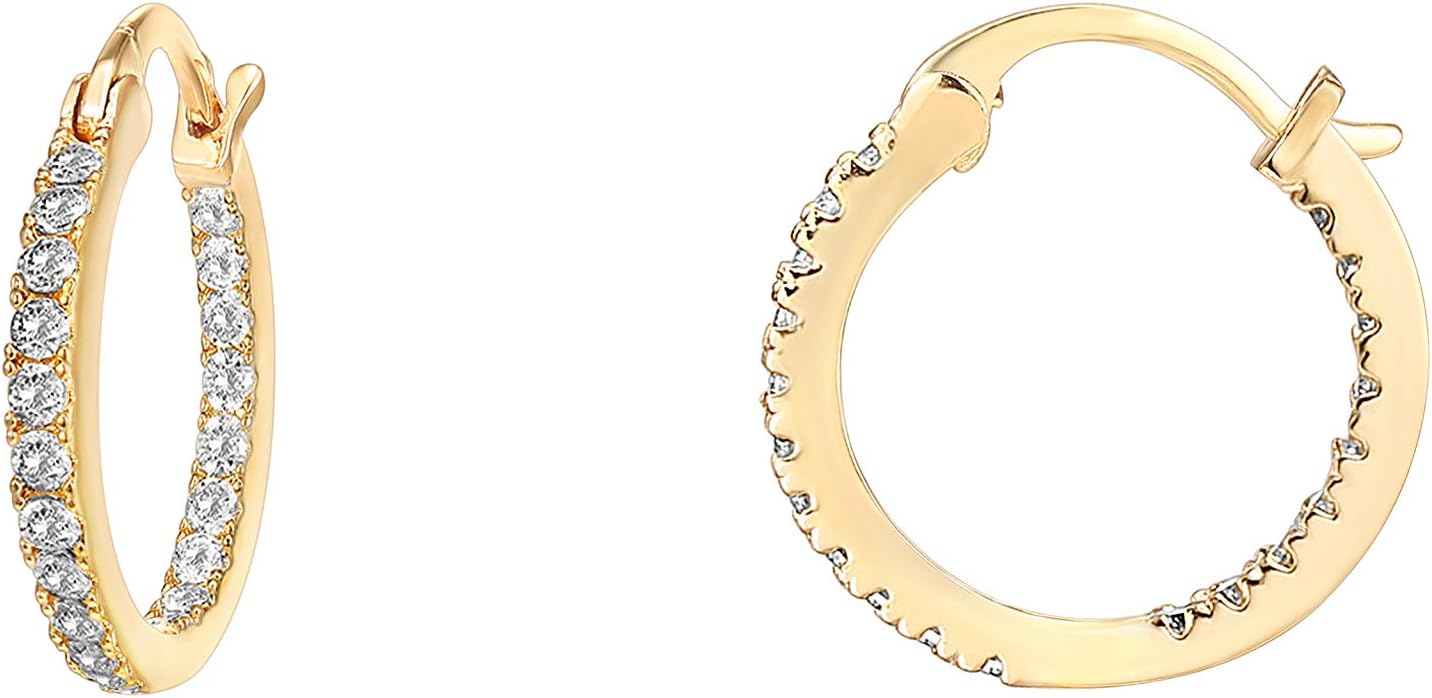 PAVOI 14K Gold Plated 925 Sterling Silver Post Cubic Zirconia Hoop Earrings 30\/15mm