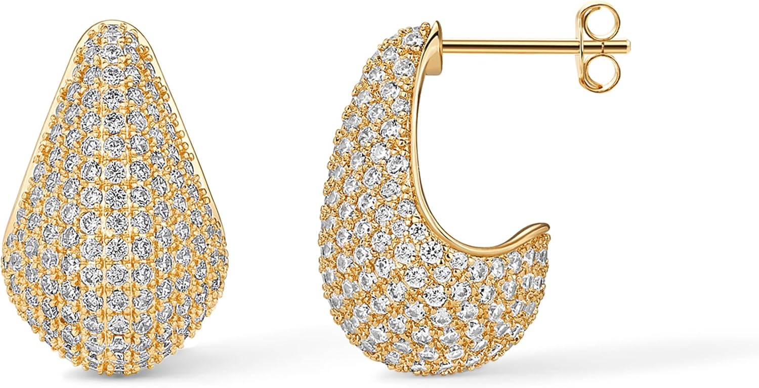 PAVOI 14K Gold-Plated Sterling Silver Posts Chunky Studded Teardrop Pavé Drop Dangle Earrings for Women | Cubic Zirconia Statement Earring Pair