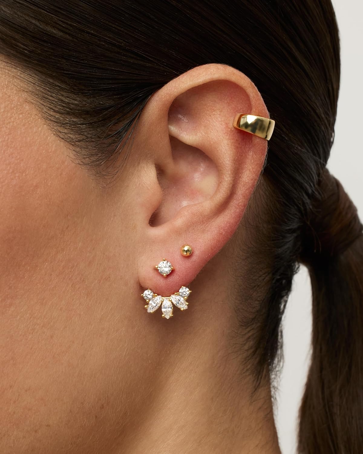 PAVOI 18K Gold Plated Sterling Silver Posts Cubic Zirconia Ear Jacket Statement Earrings for Women | Front &amp; Back Stud Earring Jackets