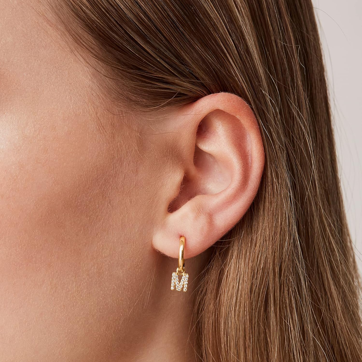 PAVOI 14K Gold Plated 925 Sterling Silver Post Huggie Earring with Initial Dangle - CZ Huggie Hoop Earrings - Women&