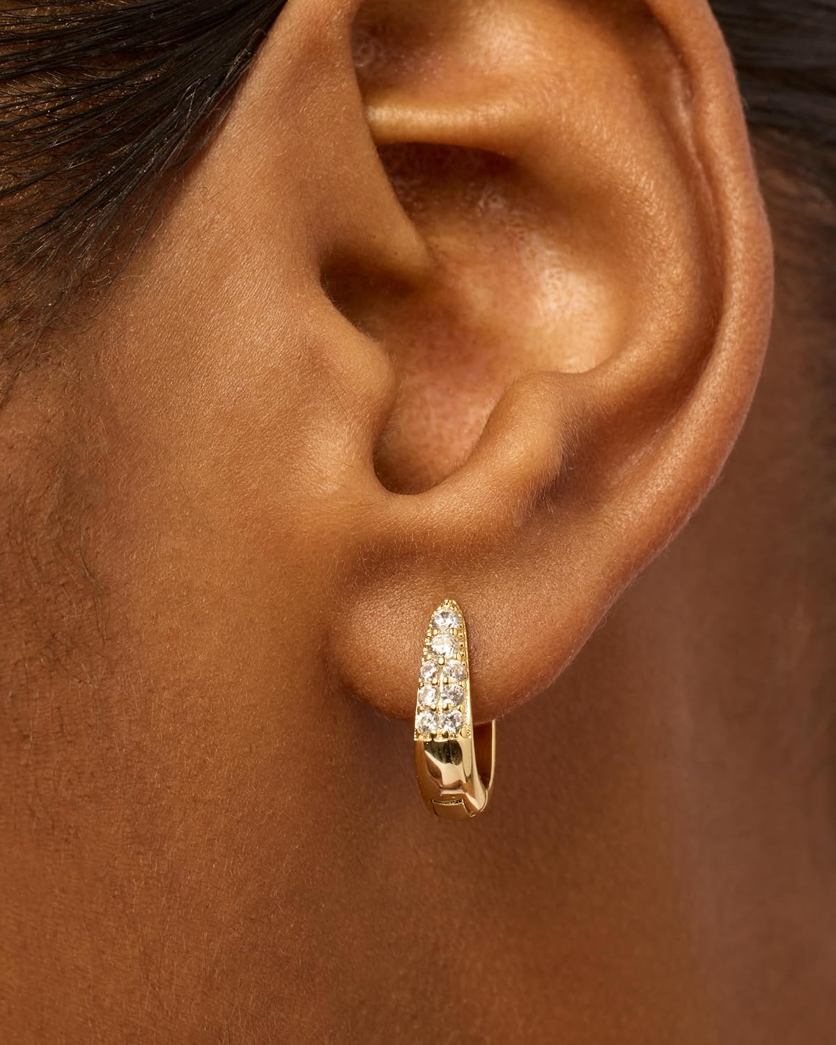 PAVOI 18K Gold Plated 925 Sterling Silver Posts Cubic Zirconia U Shaped Hoop Earrings | Hypoallergenic CZ Huggie Earrings for Women