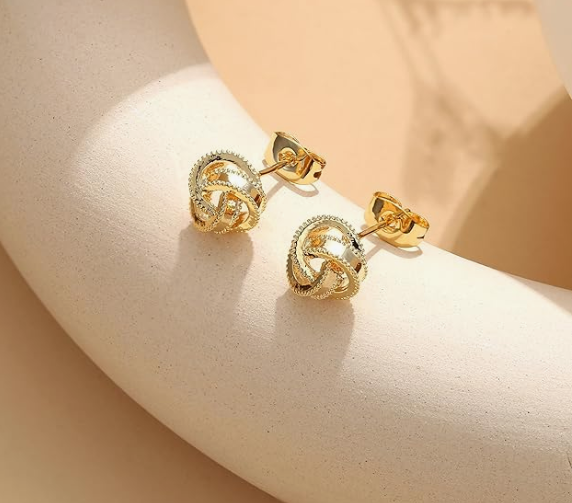 Gold plated push back waven ball stud AS-ER4490-3