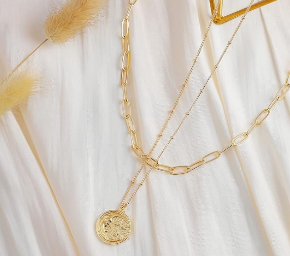 SAM-NCK-LAYER-CM 18K gold plated grass two layering Necklace