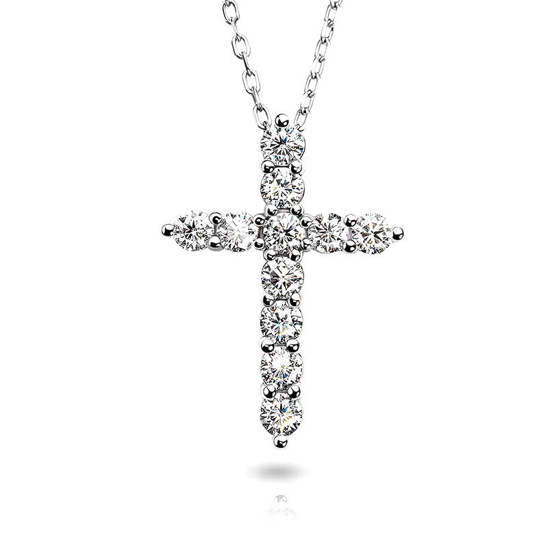 Total 1.1Ct 3Mmx11 round Cut D VVS1 Moissanite 925 Silver Christian Religious Cross Pendant Necklace Woman Girl Gift