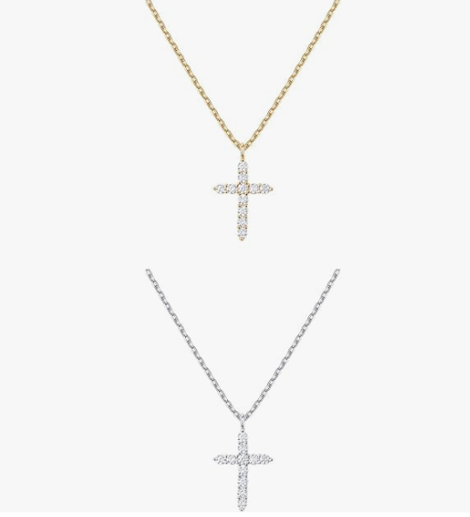 14K gold and silver plated round Cut D VVS1 Moissanite 925 Silver Christian Religious Cross Pendant Necklace Woman Girl Gift