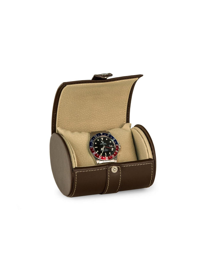 Bey-Berk International BB598BRW Leather Single Watch Travel Case with Snap Closure - Brown
